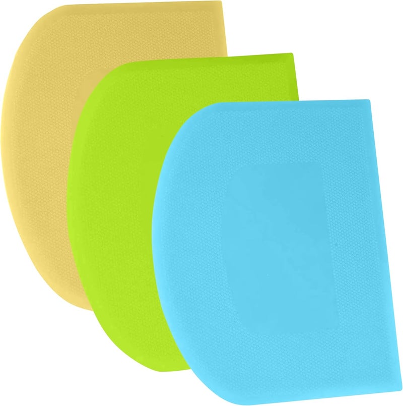 SURDOCA Dough Scraper Bench Scraper - 3P 14.2x8.5" Plastic Flexible Bowl Scraper, Sharp Edge & Angles Cake Scraper. Non-Slip Bakeware Decorating Tools Sculpting & Modeling Tools - Blue+Yellow+Green - Image 1