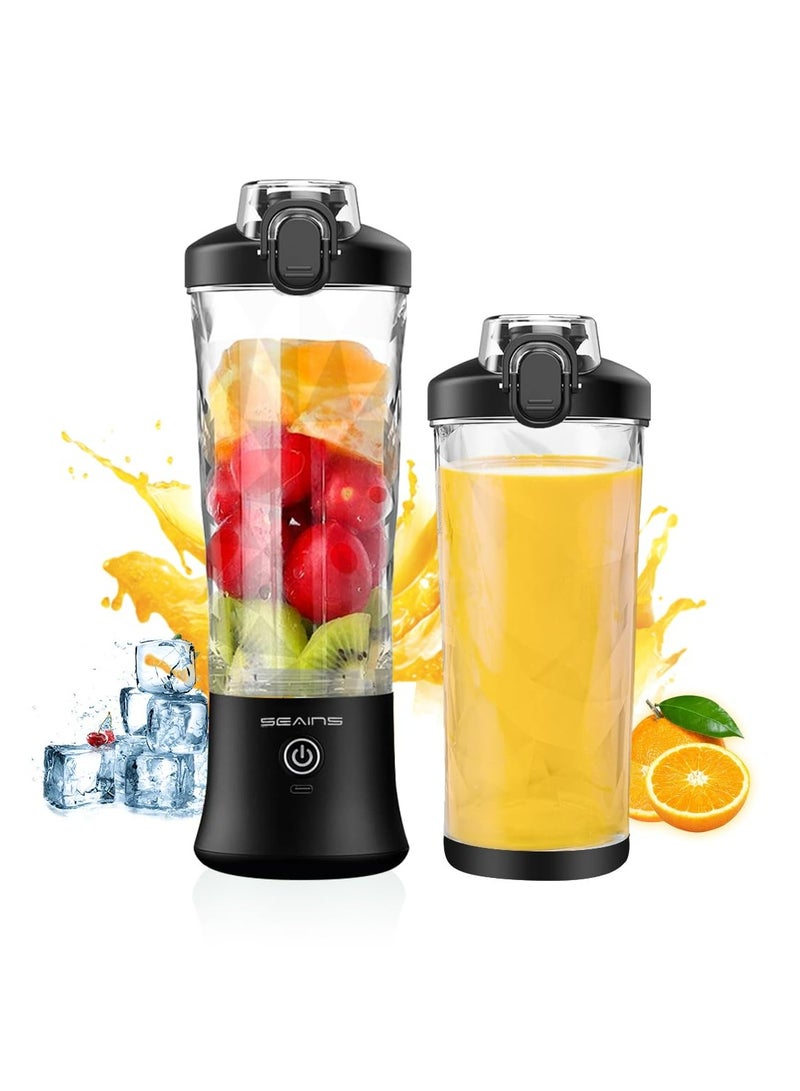 Portable Blender, Personal Blender for Shakes and Smoothies with 20 Oz Travel Cup and Lid, Mini Personal Size Blender with 6 Blades and USB Rechargeable for Gym, Kitchen and Outdoors (Black)  - Image 1