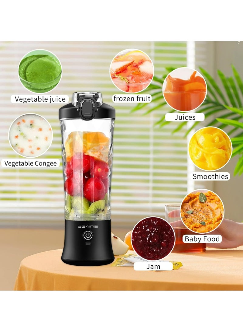 Portable Blender, Personal Blender for Shakes and Smoothies with 20 Oz Travel Cup and Lid, Mini Personal Size Blender with 6 Blades and USB Rechargeable for Gym, Kitchen and Outdoors (Black)  - Image 4