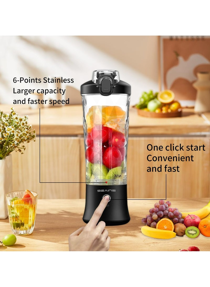 Portable Blender, Personal Blender for Shakes and Smoothies with 20 Oz Travel Cup and Lid, Mini Personal Size Blender with 6 Blades and USB Rechargeable for Gym, Kitchen and Outdoors (Black)  - Image 3