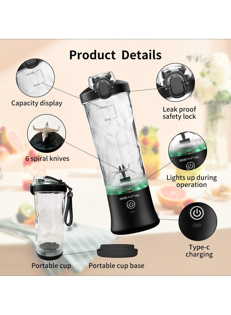 Portable Blender, Personal Blender for Shakes and Smoothies with 20 Oz Travel Cup and Lid, Mini Personal Size Blender with 6 Blades and USB Rechargeable for Gym, Kitchen and Outdoors (Black)  - Image 5