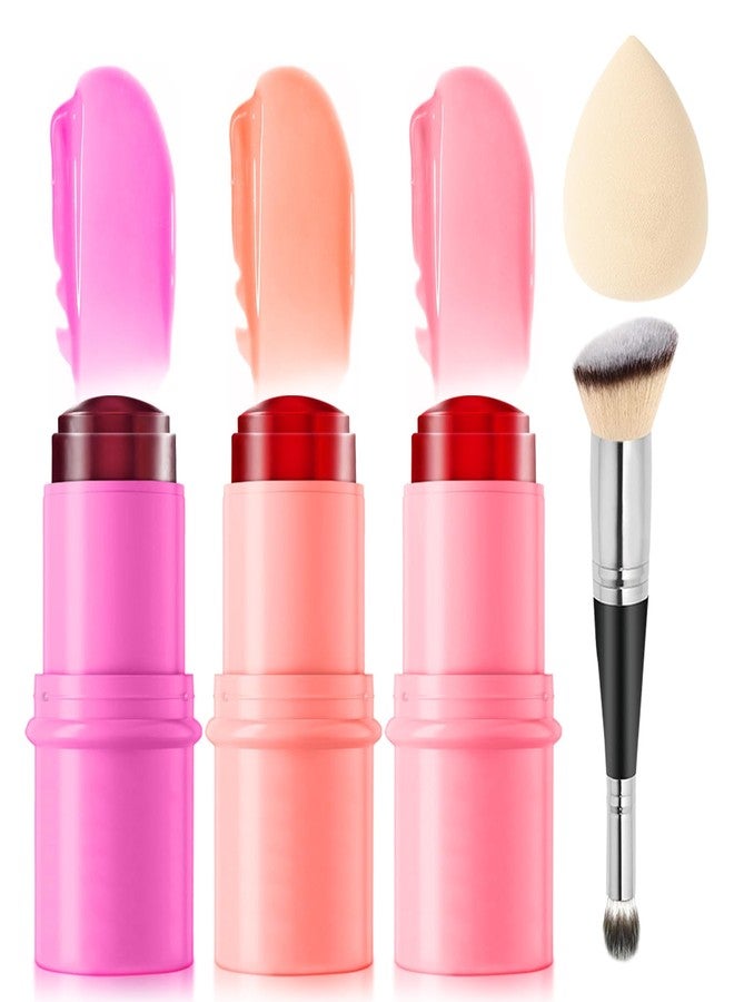 LemonSac 3 Pcs Jelly Blush Contour Stick for Cheeks Eyes Lips Lightweight Dewy Finish Blush Stick Waterproof Long Lasting Contour Trio Wand Face Makeup Set for Wome (3PCS) - Image 1