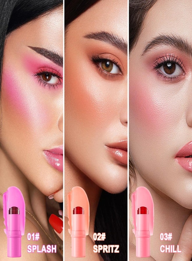 LemonSac 3 Pcs Jelly Blush Contour Stick for Cheeks Eyes Lips Lightweight Dewy Finish Blush Stick Waterproof Long Lasting Contour Trio Wand Face Makeup Set for Wome (3PCS) - Image 2