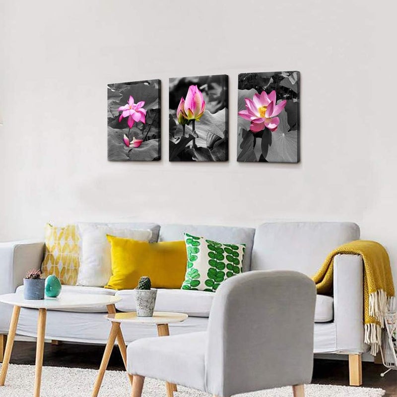 TTHYUEWS Canvas Wall Art for Living Room Bathroom Wall Decor for Bedroom Kitchen Artwork Canvas Prints Green Plant Flowers Painting 12" x 16" 3 Pieces Modern Framed Office Home Decorations Family Picture - Image 2