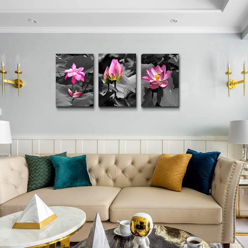 TTHYUEWS Canvas Wall Art for Living Room Bathroom Wall Decor for Bedroom Kitchen Artwork Canvas Prints Green Plant Flowers Painting 12" x 16" 3 Pieces Modern Framed Office Home Decorations Family Picture - Image 4