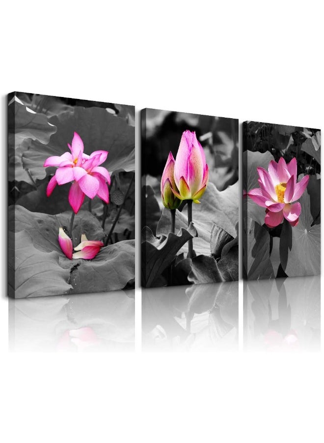 TTHYUEWS Canvas Wall Art for Living Room Bathroom Wall Decor for Bedroom Kitchen Artwork Canvas Prints Green Plant Flowers Painting 12" x 16" 3 Pieces Modern Framed Office Home Decorations Family Picture - Image 1