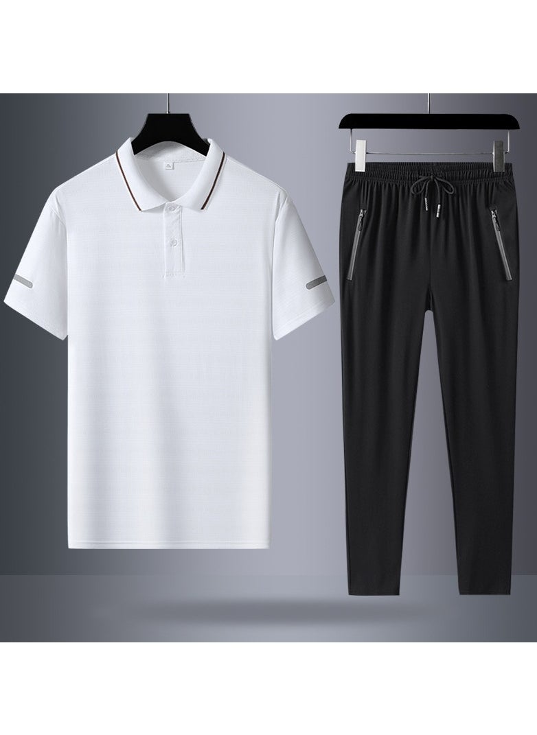 KUYING - Ice Silk Short Sleeved POLOT T-shirt and Pants Quick Drying Two-piece set - Image 1