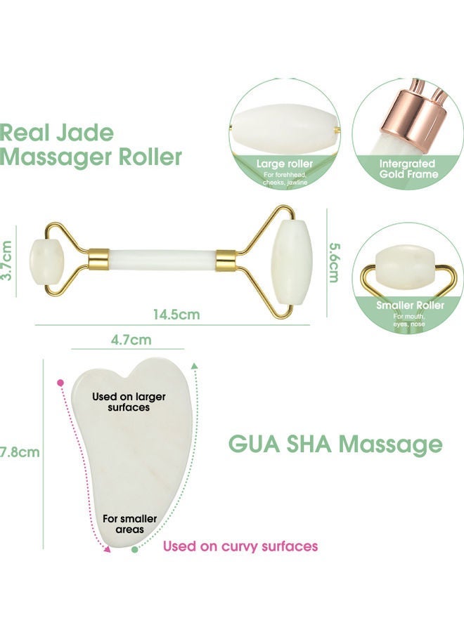 NIBEMINENT Natural Jade Roller Guasha Skin Scraper Facial Set Care Anti-aging Puffy Eyes Massager Neck Anti Wrinkle Beauty Stone White - Image 3