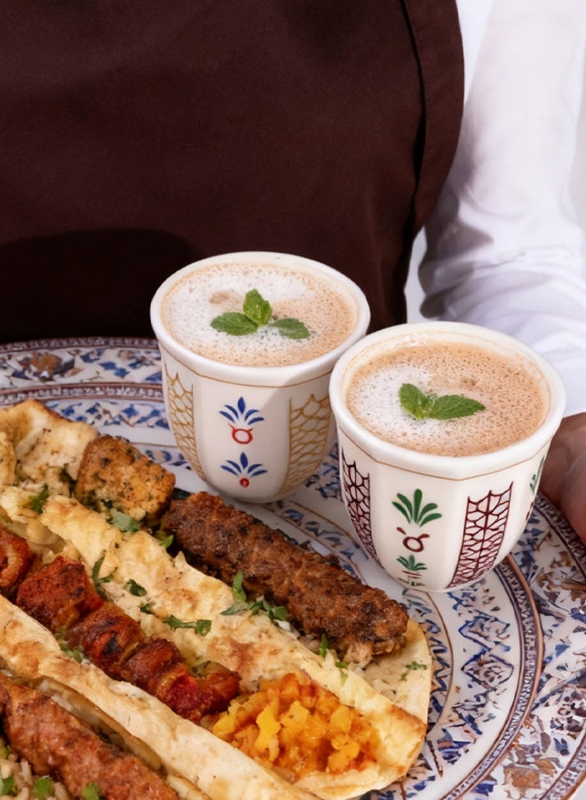 VINNYSEN كوبان قهوة سيراميكي عتيقان مصنوعان يدويًا من السيراميك وكوب شاي سيراميكي مطلي يدويًا تحت التزجيج وأكواب شرب للشاي وعصير شاي ما بعد الظهيرة وحليب وكوب قهوة للإفطار للبالغين 250 مل - Image 2