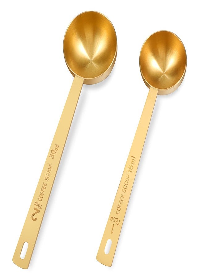Psyqtsuary 2 PCS Gold Measuring Spoons, 15 Ml and 30 Ml Stainless Steel Coffee Spoons Set Coffee Scoop for Ground Coffees, Long Handle Tablespoon Measuring Spoon for Milk Sugar Protein Brewin Gold Tea Spoon - Image 1