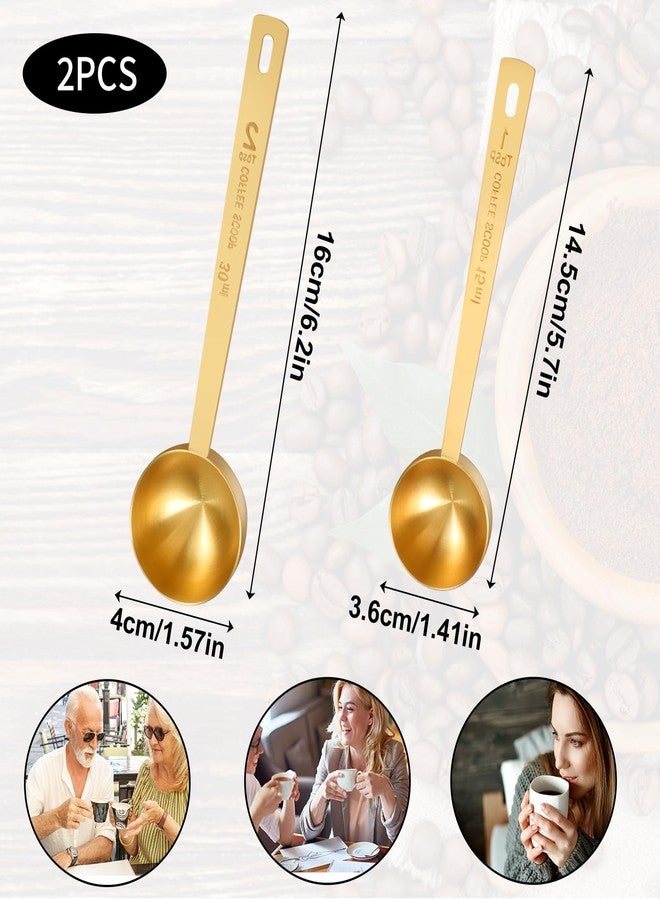 Psyqtsuary 2 PCS Gold Measuring Spoons, 15 Ml and 30 Ml Stainless Steel Coffee Spoons Set Coffee Scoop for Ground Coffees, Long Handle Tablespoon Measuring Spoon for Milk Sugar Protein Brewin Gold Tea Spoon - Image 3