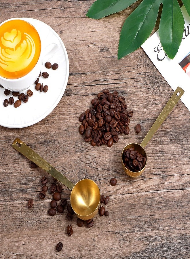 Psyqtsuary 2 PCS Gold Measuring Spoons, 15 Ml and 30 Ml Stainless Steel Coffee Spoons Set Coffee Scoop for Ground Coffees, Long Handle Tablespoon Measuring Spoon for Milk Sugar Protein Brewin Gold Tea Spoon - Image 2