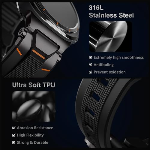 ULTIMAL Watch Band for Samsung Galaxy Watch Ultra 47mm (2025/2024) Compatible with Samsung Watch Strap Bands for Men Sport Bands for Watch Rugged Premium TPU & Metal (Black+Black) - Image 2