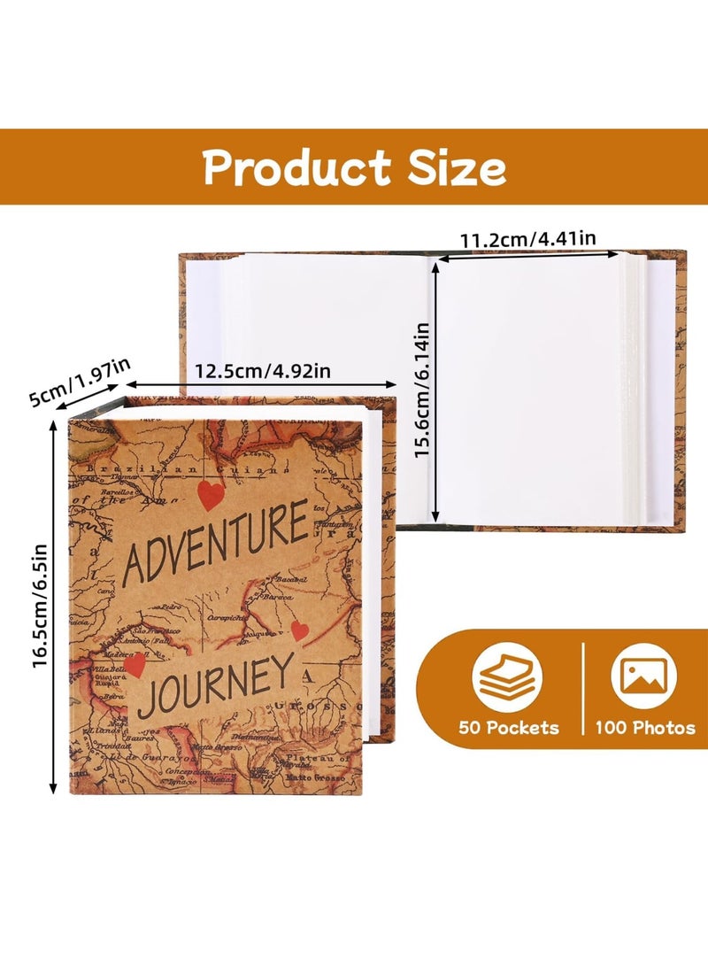 Barakah 4x6 Photo Album with 50 Pockets Holds 100 Pictures, Vintage Map Style Hardboard Cover Scrapbook for Family Memories, Baby Couple Travel Wedding Anniversary Gift - Image 2