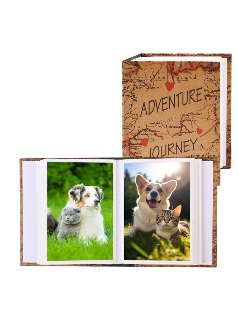 Barakah 4x6 Photo Album with 50 Pockets Holds 100 Pictures, Vintage Map Style Hardboard Cover Scrapbook for Family Memories, Baby Couple Travel Wedding Anniversary Gift - Image 1