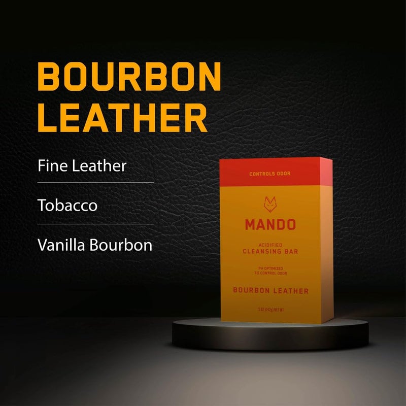 Mando Acidified Cleansing Bar - 24-Hour Odor Control - Removes Odor Better than Soap - Moisturizing Formula - SLS Free, Paraben Free - Safe For Sensitive Skin - Bourbon Leather - Image 3