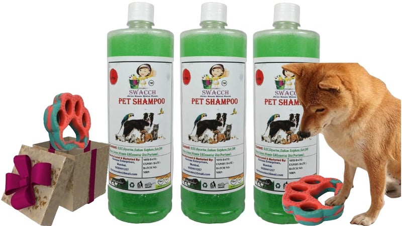 swacch Pet Shampoo + Paw Shape I Rubber Dog Toy for Training and Interactive I Durable & Safe I Combo Pack I 3 Litre Neem Alovera - Image 1
