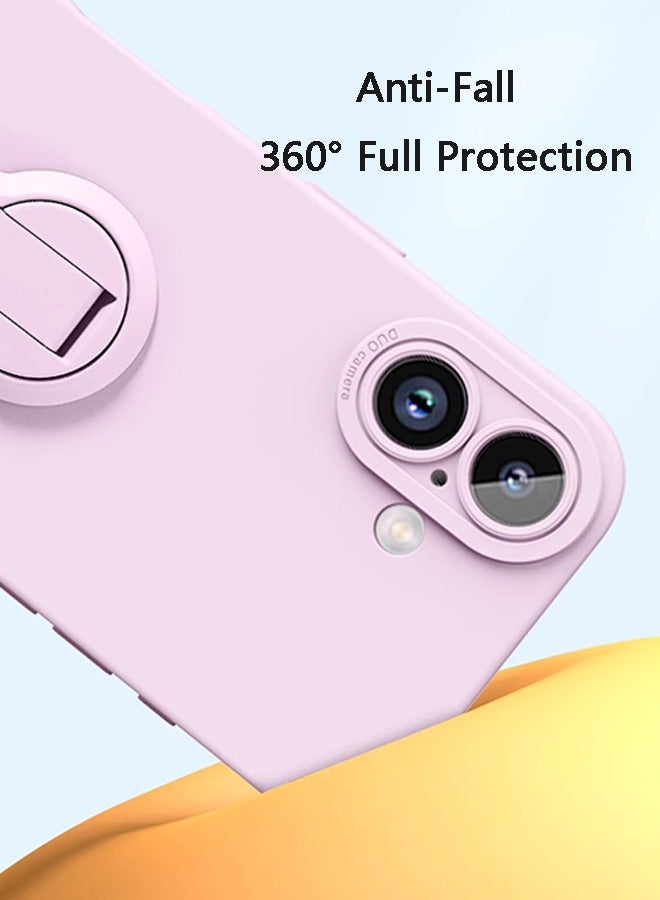 iPhone 16 Plus Case Cover with Screen Protector，Multi-Angle Foldable Stand Liquid Silicone Phone Case with Lanyard, Slim Shockproof Full Coverage Camera Protection, Anti-Scratch and Anti-Rubbing (Li
