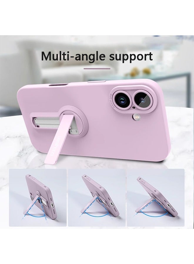 iPhone 16 Plus Case Cover with Screen Protector，Multi-Angle Foldable Stand Liquid Silicone Phone Case with Lanyard, Slim Shockproof Full Coverage Camera Protection, Anti-Scratch and Anti-Rubbing (Li