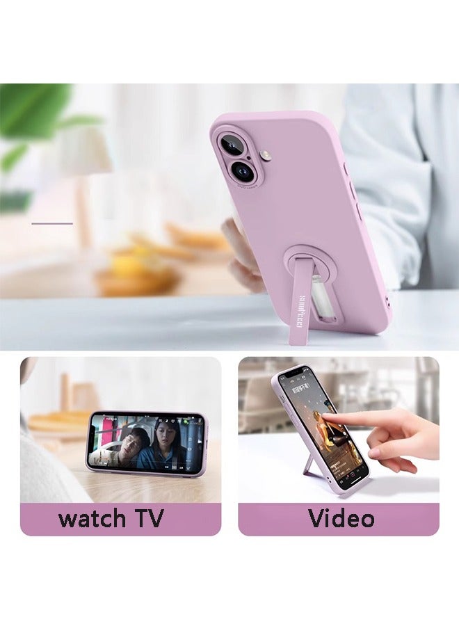 iPhone 16 Plus Case Cover with Screen Protector，Multi-Angle Foldable Stand Liquid Silicone Phone Case with Lanyard, Slim Shockproof Full Coverage Camera Protection, Anti-Scratch and Anti-Rubbing (Li