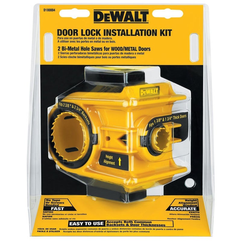 DEWALT Door Lock Installation Kit C Clamp Design Hole Saw Kit For Metal or Wood Doors 2 Adjustable Bushings Easy Installation Height Alignment D180004 - Image 2