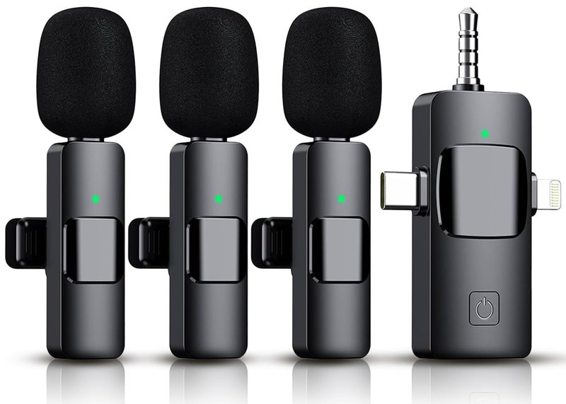 Akcswo 3 in 1 Wireless Lavalier Microphone for iPhone, iPad, Android, Camera,12-Hour Battery, mini Noise Reduction Recording Mic 2.4G Ultra-Low Delay, Microphone for Vlog/ TikTok/YouTube Live Stream( 3 Mic) - Image 1