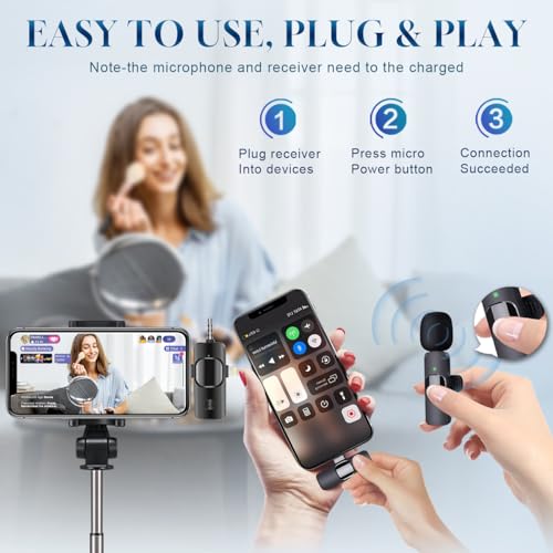Akcswo 3 in 1 Wireless Lavalier Microphone for iPhone, iPad, Android, Camera,12-Hour Battery, mini Noise Reduction Recording Mic 2.4G Ultra-Low Delay, Microphone for Vlog/ TikTok/YouTube Live Stream( 3 Mic) - Image 4