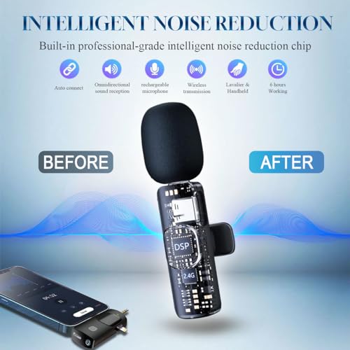 Akcswo 3 in 1 Wireless Lavalier Microphone for iPhone, iPad, Android, Camera,12-Hour Battery, mini Noise Reduction Recording Mic 2.4G Ultra-Low Delay, Microphone for Vlog/ TikTok/YouTube Live Stream( 3 Mic) - Image 3
