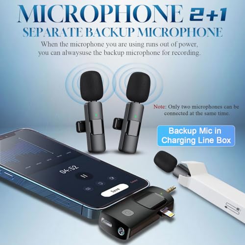 Akcswo 3 in 1 Wireless Lavalier Microphone for iPhone, iPad, Android, Camera,12-Hour Battery, mini Noise Reduction Recording Mic 2.4G Ultra-Low Delay, Microphone for Vlog/ TikTok/YouTube Live Stream( 3 Mic) - Image 2