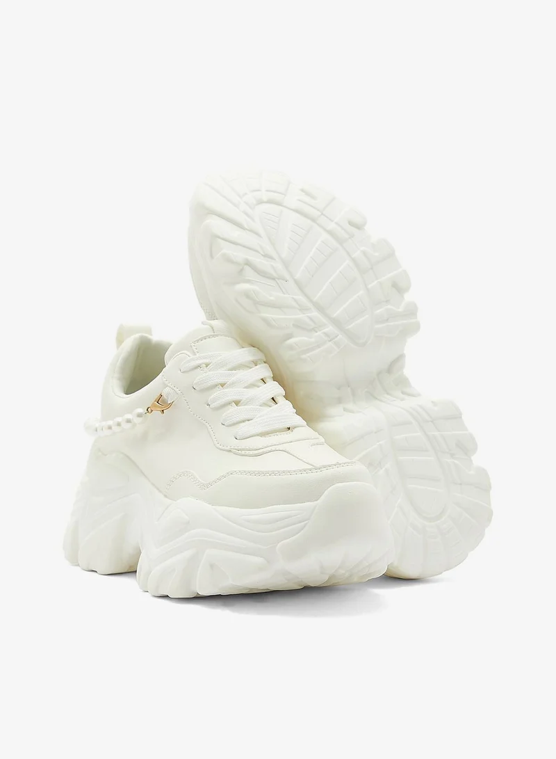 Ginger White Pearl Detail Chunky Sneaker for Women | Best Price UAE