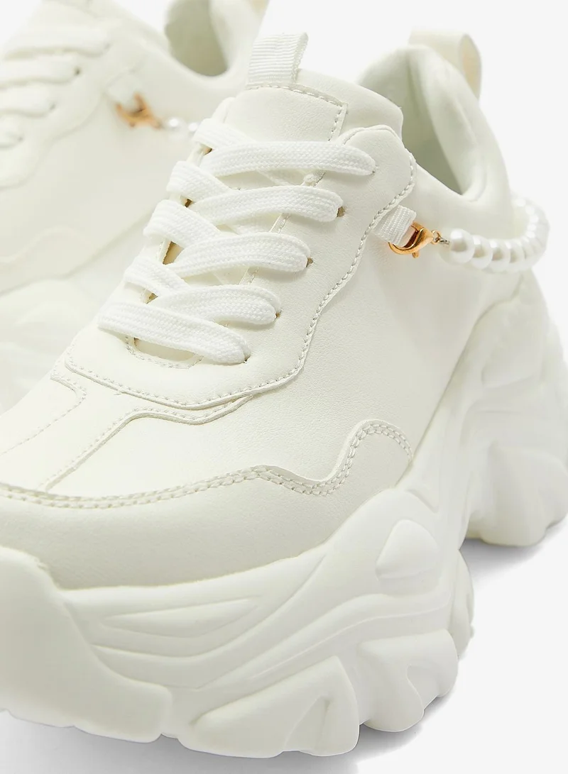 Ginger White Pearl Detail Chunky Sneaker for Women | Best Price UAE