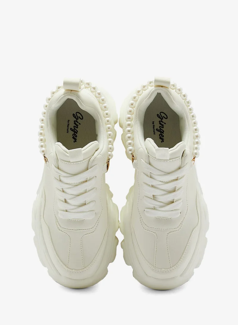 Ginger White Pearl Detail Chunky Sneaker for Women | Best Price UAE