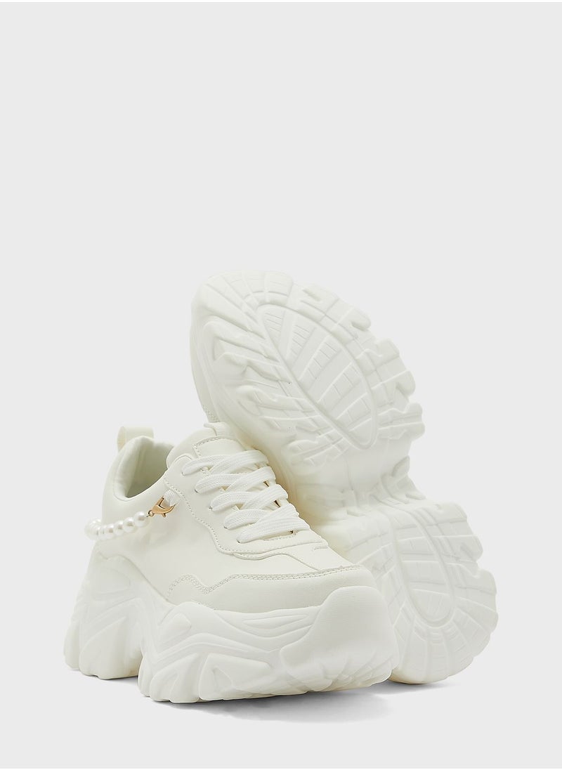 Ginger - Pearl Detail Chunky Sneaker - Image 1
