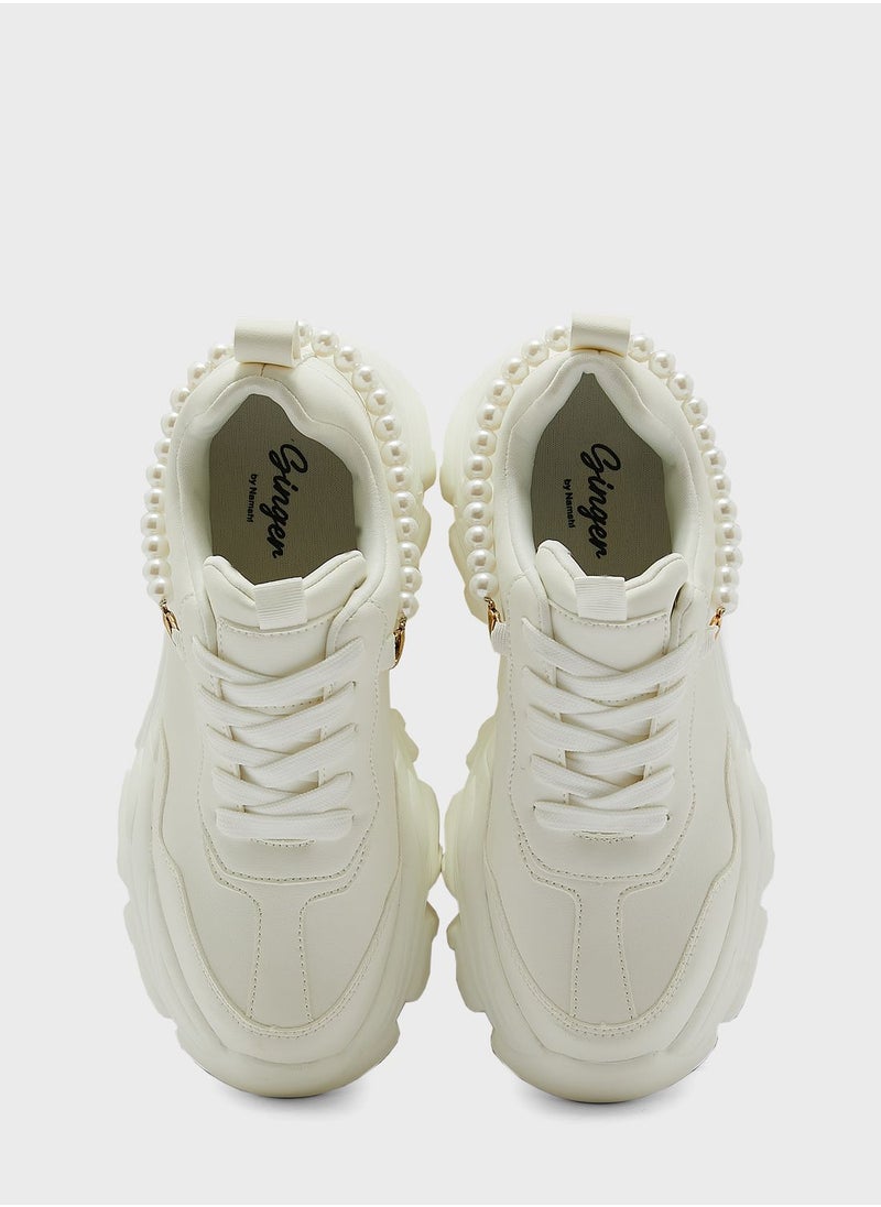 Ginger - Pearl Detail Chunky Sneaker - Image 1