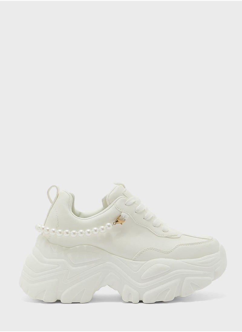 Ginger - Pearl Detail Chunky Sneaker - Image 1