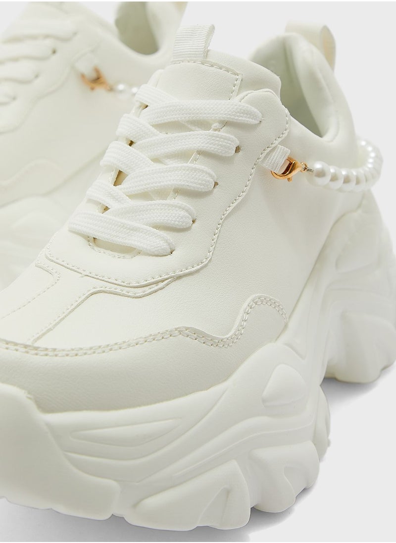 Ginger - Pearl Detail Chunky Sneaker - Image 1