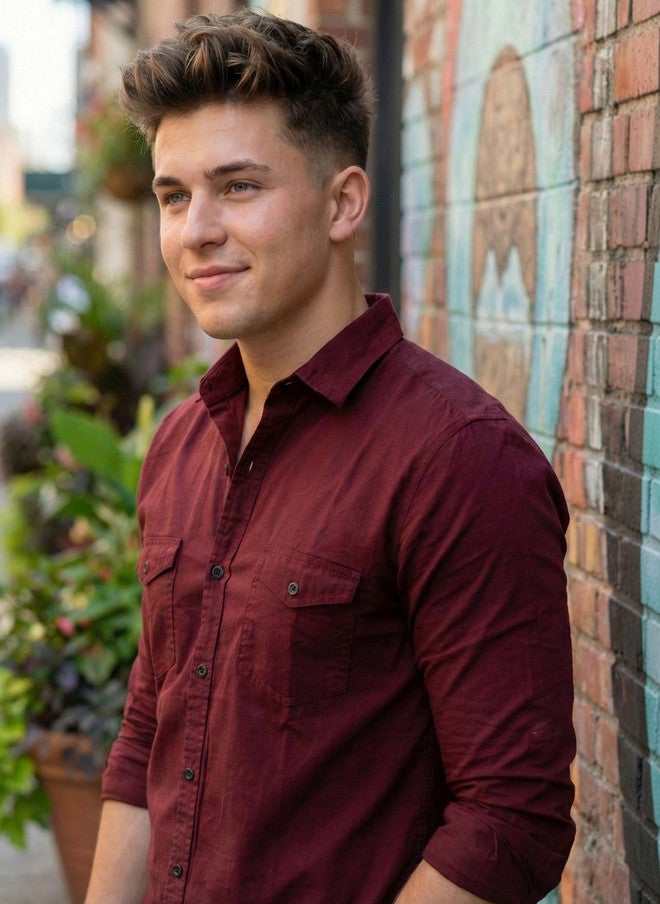 BADLAND Men Classic Casual Shirt - Maroon Solid Opaque - Image 5