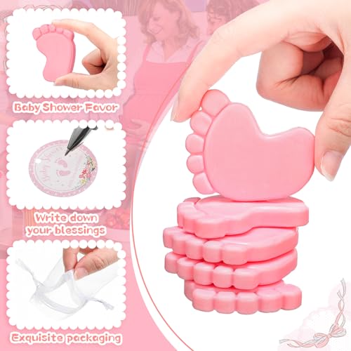 Dimsile 50 Sets Baby Shower Favors Handmade Baby Feet Scented Soap Party Favors for Guests Gifts with Organza Bags and Thanks Tags Wedding Party(Pink) - Image 3