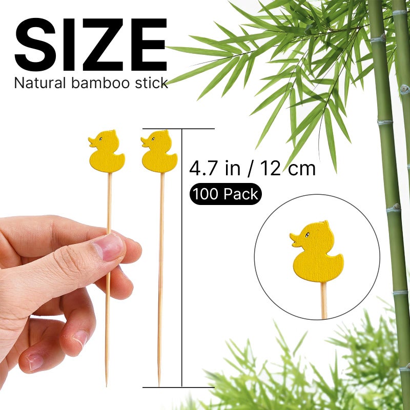 Putwo Toothpicks 100 Counts Picks Handmade Natural Bamboo Cocktail Sticks  Yellow Ducks - Image 2