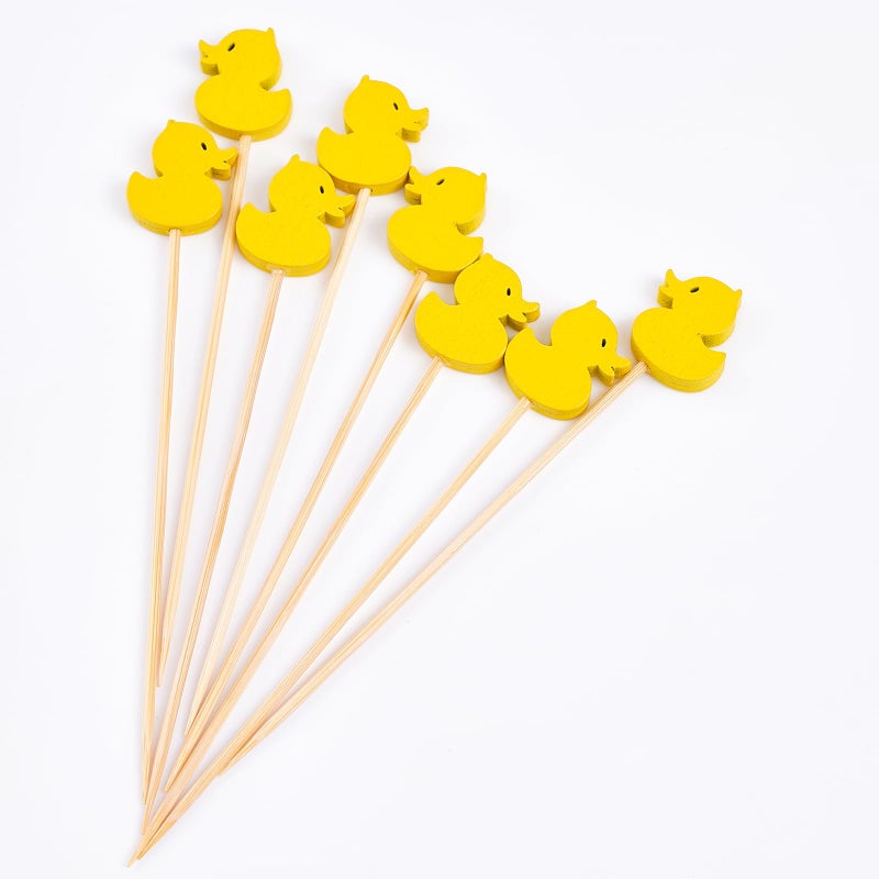 Putwo Toothpicks 100 Counts Picks Handmade Natural Bamboo Cocktail Sticks  Yellow Ducks - Image 5