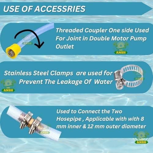 Agriansh Heavy Duty 8 mm Hose Pipe | 3 Layer Threaded Pvc Braided Water Pipe | Flexible waterpipe with jointer & Clamps | 5 Meter(16.40 foot) Pipe for Garden, Car Wash & Cleaning - Image 3