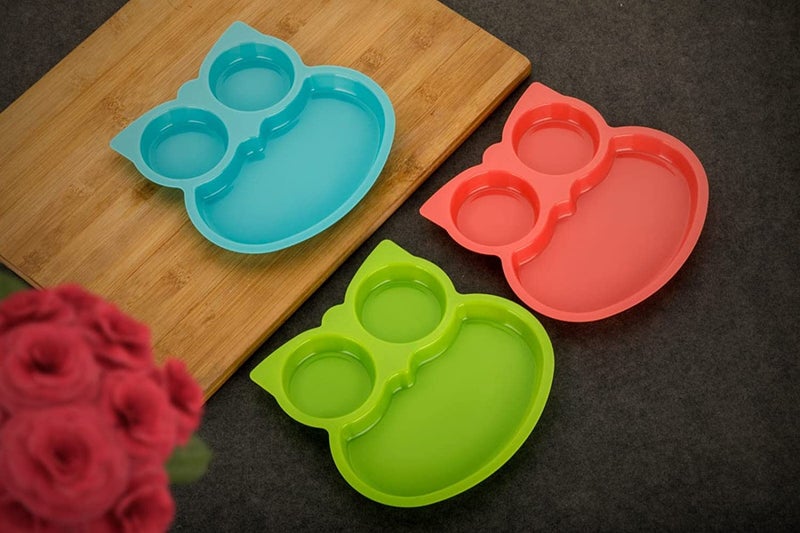 Kitchwish Owl Shape Plates 6 with Suction Base Attractive Self Feeding Plate for Kids Virgin Plastic Food Grade Material Dinner PlatesSectioned Plates - Image 2