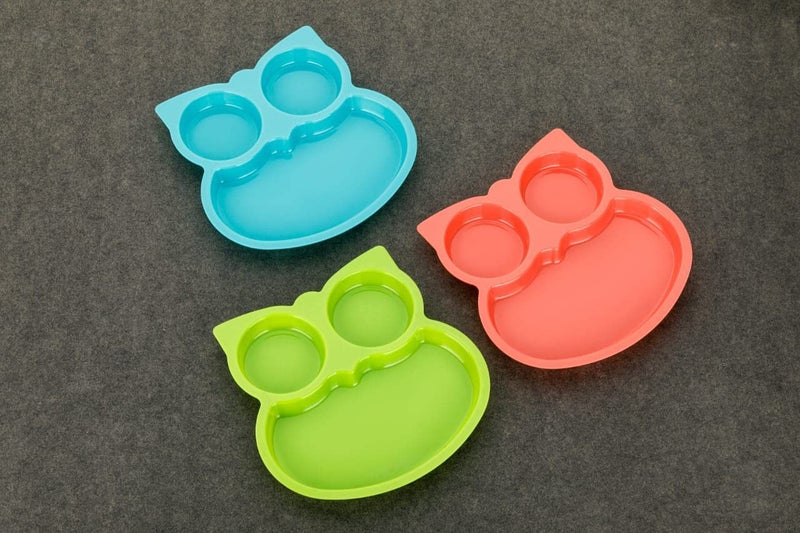 Kitchwish Owl Shape Plates 6 with Suction Base Attractive Self Feeding Plate for Kids Virgin Plastic Food Grade Material Dinner PlatesSectioned Plates - Image 3
