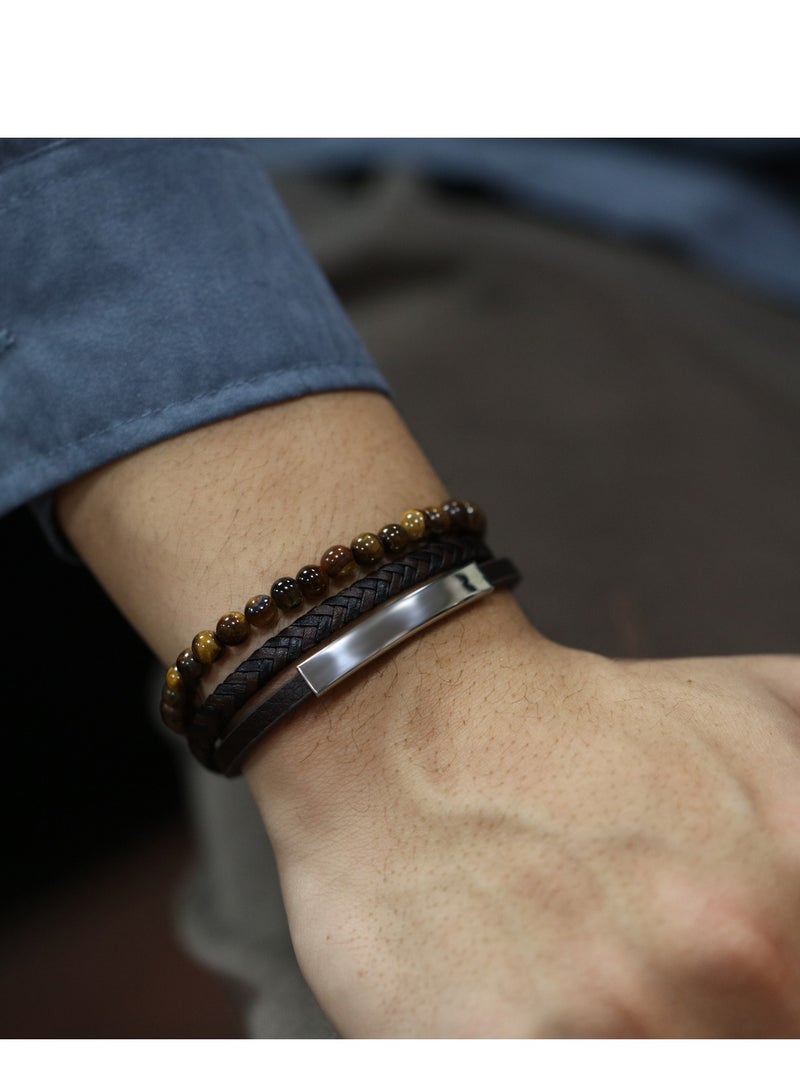 European Style Beaded Stone Bracelets, Vintage Men's Leather Bracelets - Image 3