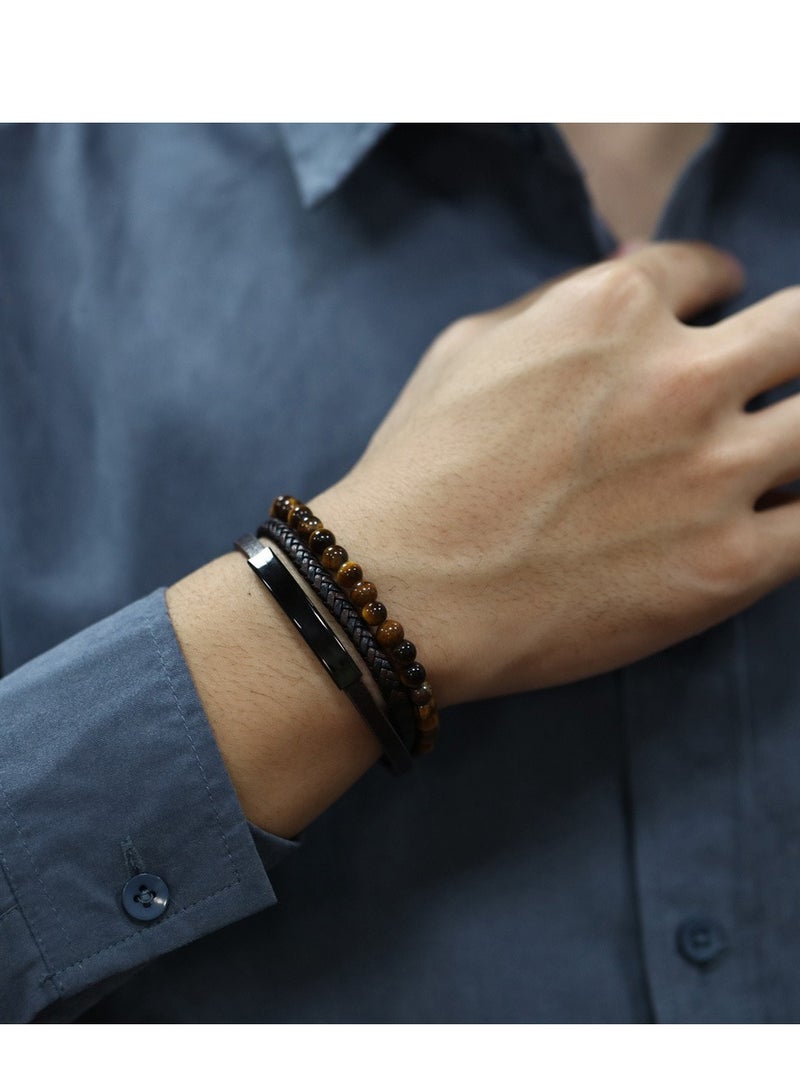 European Style Beaded Stone Bracelets, Vintage Men's Leather Bracelets - Image 5