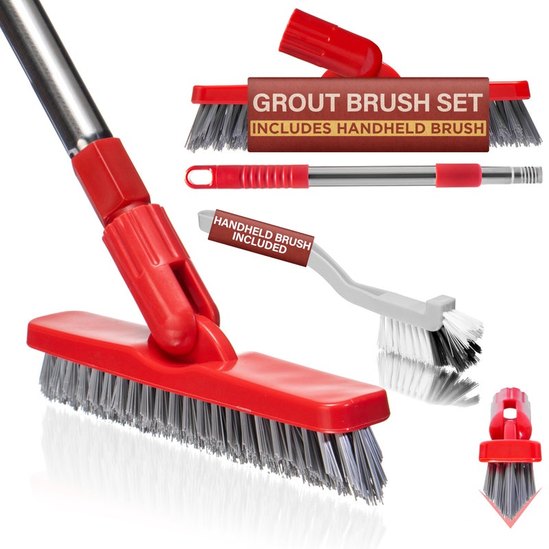 Foxtrot Living Grout Brush with Long Handle Handheld Stiff Bristle Scrubber VShaped Cleaner with Telescopic Handle for Easy Cleaning Storage Tile Floor Cleaning Brush