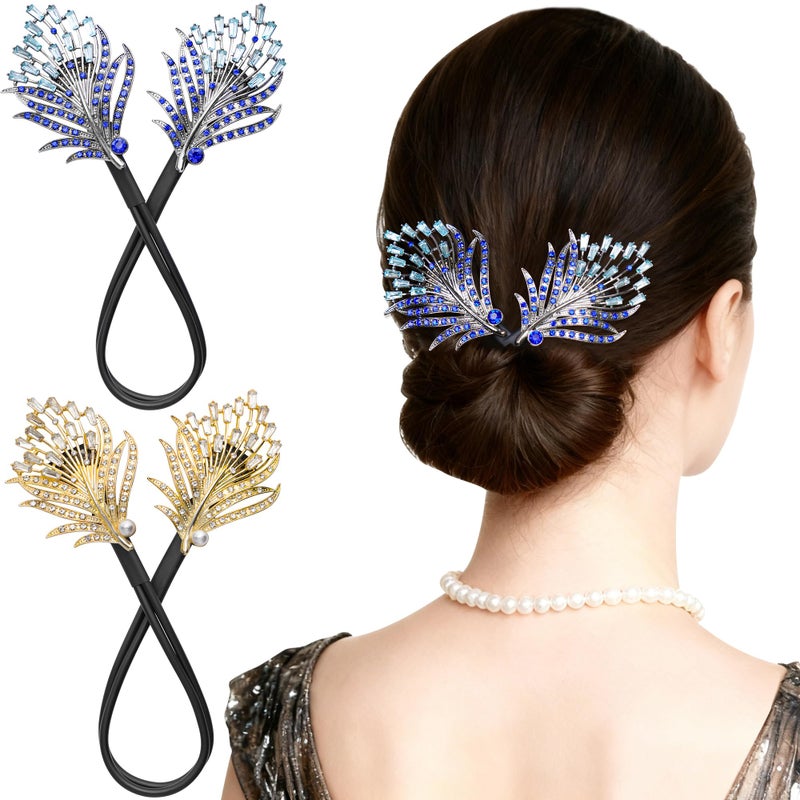 Yanwenx 2 Pcs Bun Maker Crystal Hair Bun Maker French Twist Hair Disk for Women Feather Lazy Hair Curler Hair Accessories for Women Girls - Image 1