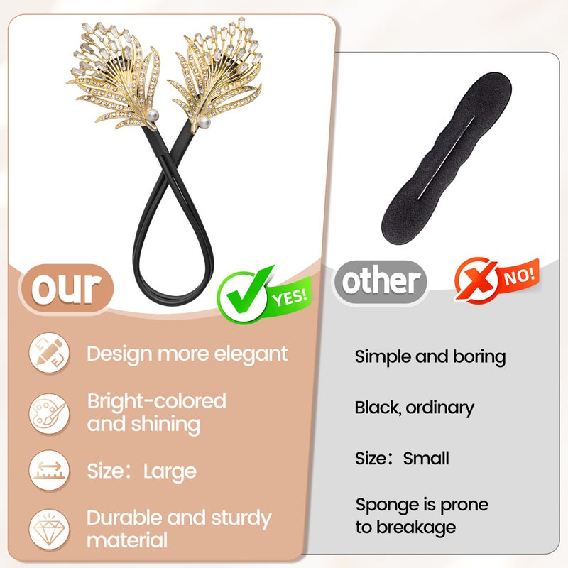 Yanwenx 2 Pcs Bun Maker Crystal Hair Bun Maker French Twist Hair Disk for Women Feather Lazy Hair Curler Hair Accessories for Women Girls - Image 3
