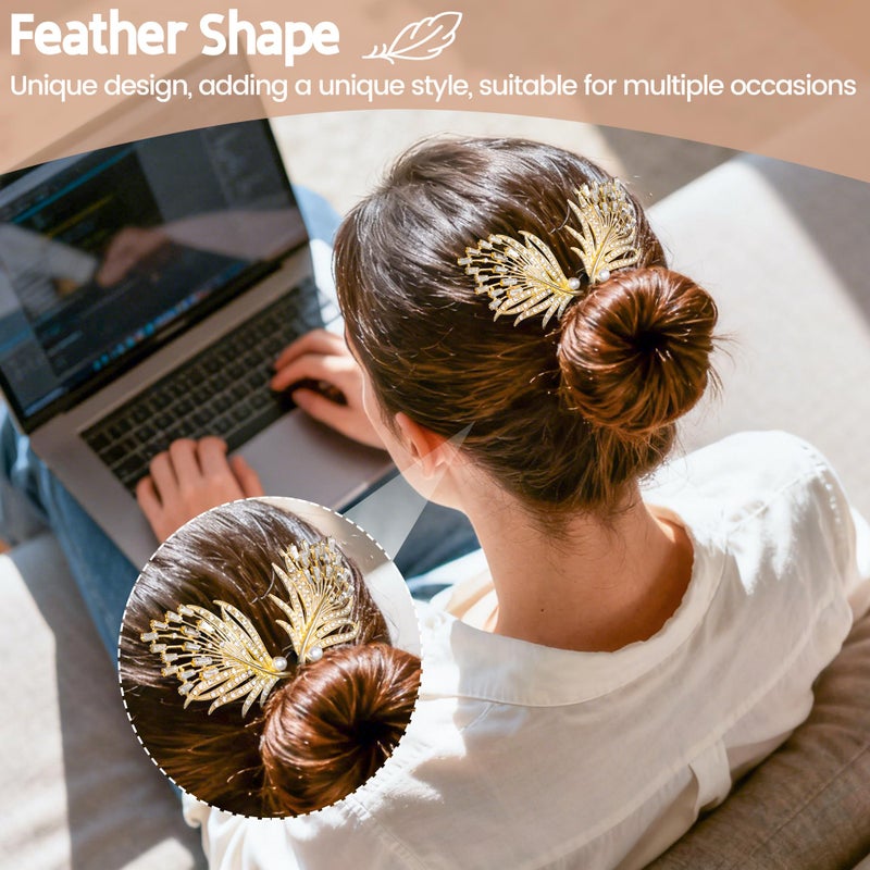 Yanwenx 2 Pcs Bun Maker Crystal Hair Bun Maker French Twist Hair Disk for Women Feather Lazy Hair Curler Hair Accessories for Women Girls - Image 5