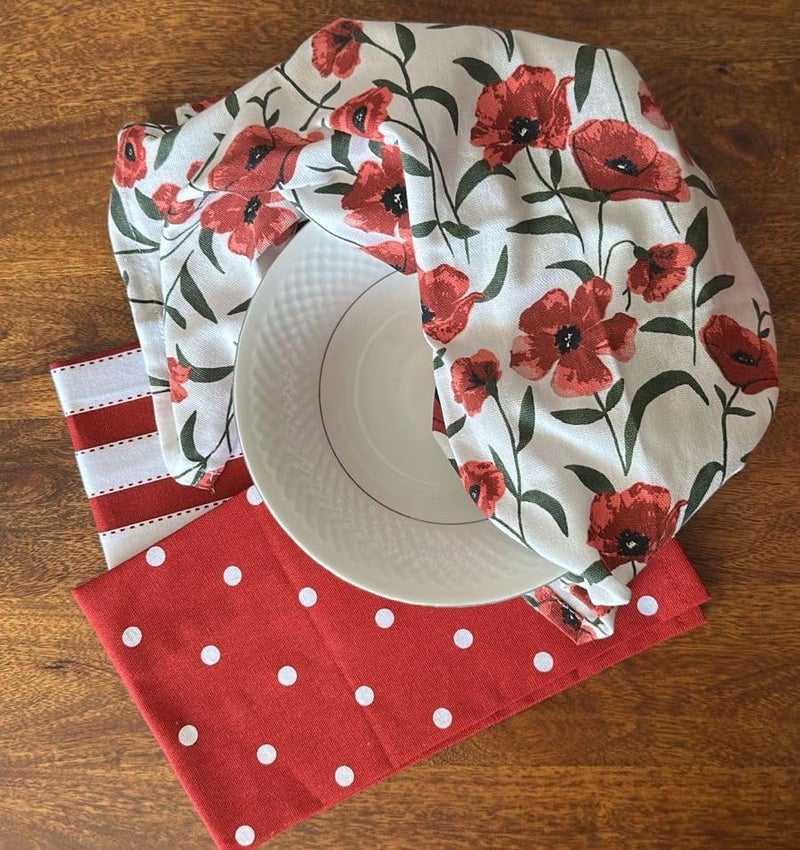 Oak & Lily Set of 3 Kitchen Napkins | Dish Towels | 100% Cotton | Premium European Quality | Washable, Large Size (40 * 60cm) Kitchen Cloth for Roti, Cleaning, Drying, Wiping | Red Poppy Print - Image 5
